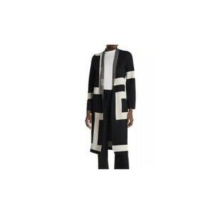 Vertigo Womens Open Front Duster Sweater Black Geometric Acrylic Blend Size XS‎